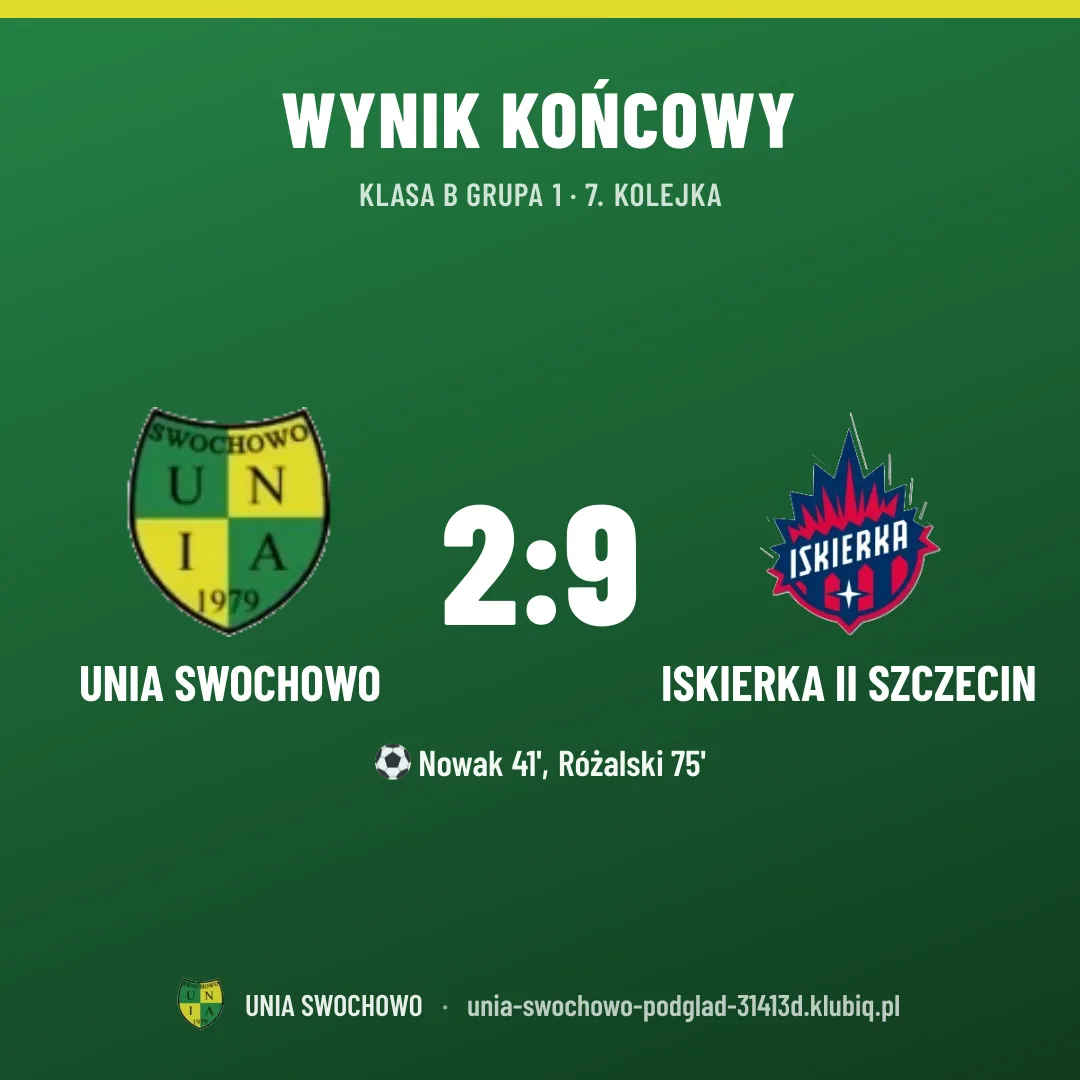 UNIA Swochowo 2:9 Iskierka II Szczecin